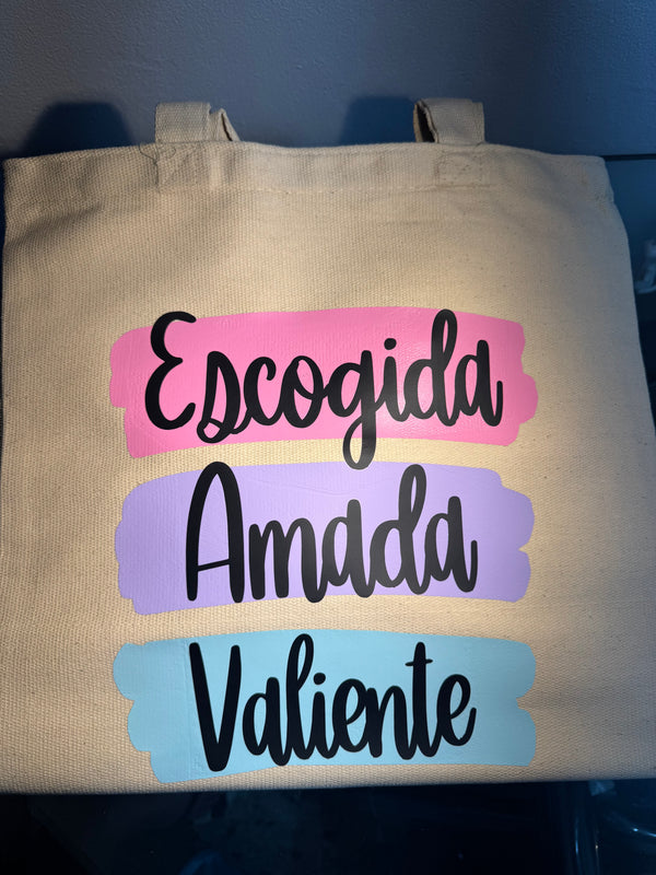 Escogida, Amada, Valiente Tote Bag