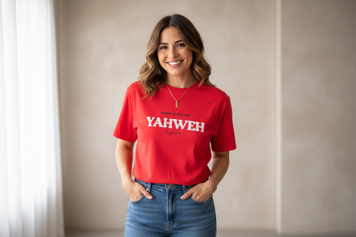 Modelo con t-shirt Yahweh