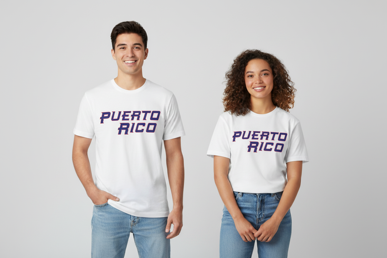 Modelos usando camiseta Puerto Rico